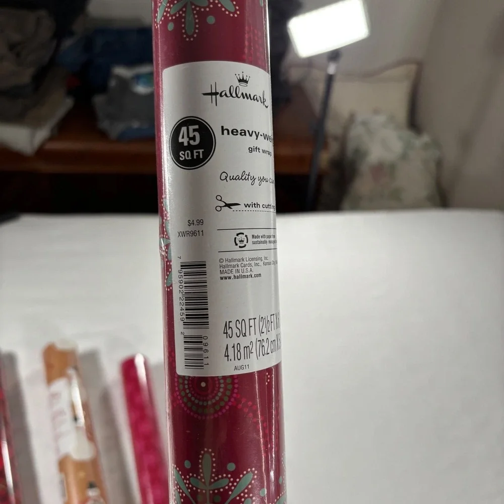 Hallmark Sleigh Hill Gift Wrap Bundle 4 Rolls Red Plaid Snowman New Heavyweight